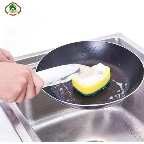 MSJO Kitchen Brush Dish Liquid Dispenser Sponge Replace Bowl Pot Cleaning Scrubber Handheld Kitchen Cleaning Sponge Dish Brushes