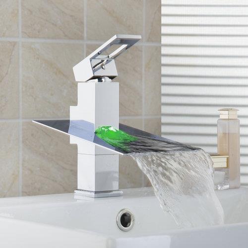 Wash Basin No Battery Spray LED Light Waterfall Bathroom Chrome Deck Mount JN6101 Single Handle Sink Torneira Tap Mixer Faucet