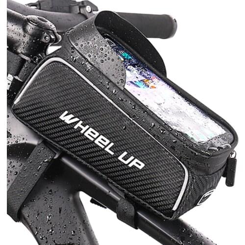WHEEL UP Rainproof Bike Frame Bag Touch Screen Cycling Phone Bag 6.5 Inch Mobile Phone Case Bicycle Top Tube Bag with Sun Visor