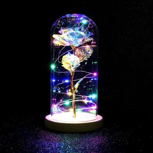 ROSE Enchanted Forever Rose Flower In Glass LED Light Valentines Day Xmas Decoration Christmas Girlfriend Mother Gift