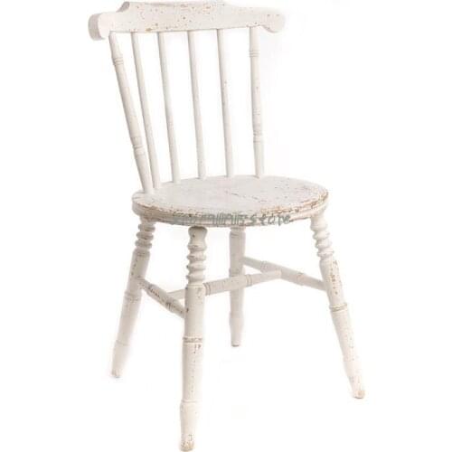 Nordic French White Solid Wood Vintage Vintage Windsor Dining Chair