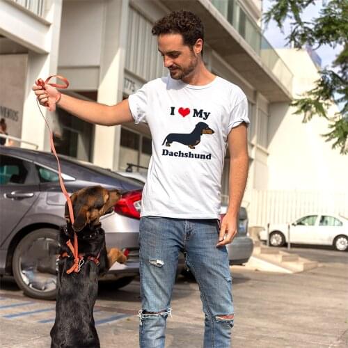 I Love My Dachshund Graphic Tees Men Dog Dad Harajuku Streetwear Summer Short Sleeve O-Neck White T-shirts Tops Tumblr Clothing