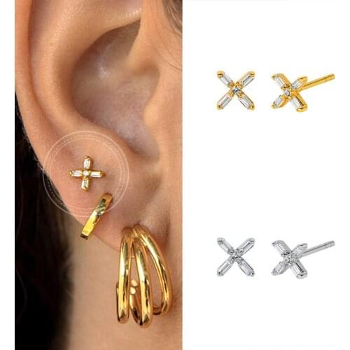 925 Sterling Silver Ear Needle Cross Crystal Stud Earrings Exquisite Zircon Earrings For Women Minimalist Fashion Jewelry Gifts