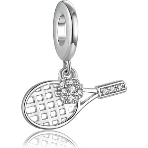 ANNA QUEEN Women Tennis Ball Charm Racket Sport Dangle Charm Bead CZ Pendant for Women