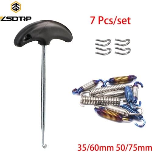 ZSDTRP 7Pcs/set Motorcycle Exhaust Pipe Muffler Mounting Spring Hooks Stainless Steel For Muffler 51MM 61MM Link Pipes Spring