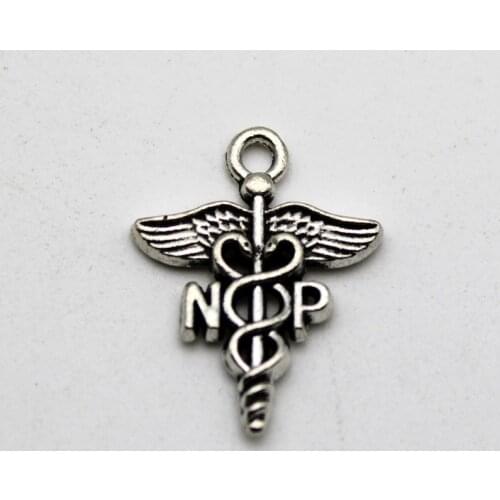 10pcs Wholesale Price Caduceus Medical Symbol Charms NP MA BSN Antique Silver Plated Pendant For Handmade Jewelry Accessories