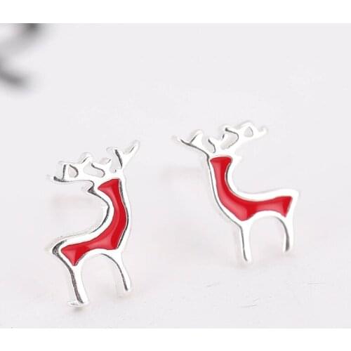 100% 925 Sterling Silver Christmas Gift Deer Stud Earrings For Women 2018 Summer New Jewelry pendientes EH736
