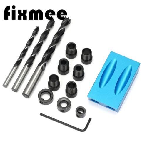 14Pcs 15 Angle Woodworking Guide Positioner Kit 6/8/10mm Oblique Hole Locator Positioner Drilling Bits Jig Clamp Woodworking
