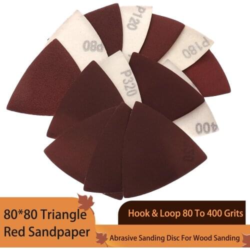 20 PCS Sanding Sheets 80*80*80mm Triangle Red Sandpaper Hook & Loop 80 To 400 Grits Abrasive Sanding Disc For Wood Sanding