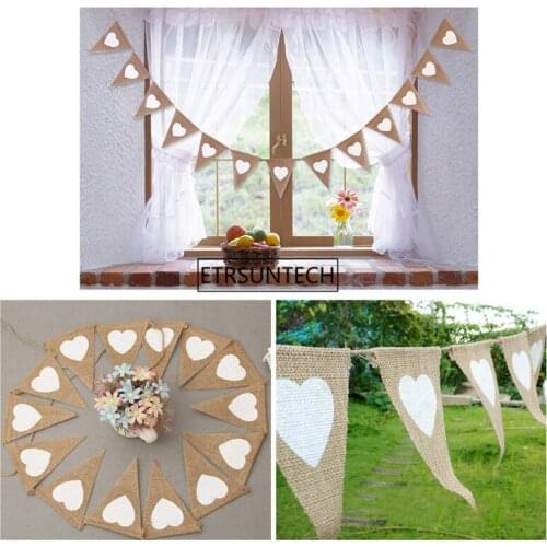 50pcs Jute Fabric Bunting Banner Beige Heart Flags Vintage Wedding Party Burlap Banners Rustic Wedding Decoration