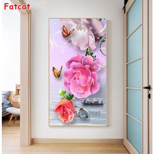 5D DIY Diamond Painting Pink Rose Butterfly Boat Full Square Round Rhinestone Embroidery Cross Stitch Mosaic Home Decor PP2346