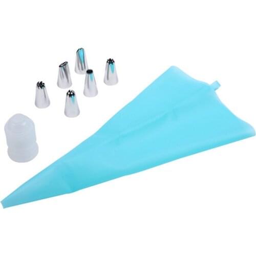 7pc/set Silicone Icing Piping Cream Pastry Bag with 6pcs Stainless Steel Nozzle Sets Cake DIY Decorating Baking Tool Bakeware