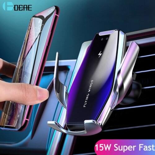 DCAE Automatic Clamping 15W Car Wireless Charger For iPhone 11 XS XR X Samsung Infrared Induction Qi Fast Charging Phone Holder