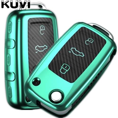 Car Styling Auto Key Shell Case For Volkswagen Polo Tiguan VW Passat For Skoda Cover Car-Styling Carbon Fiber Accessories