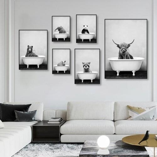 Baby Animals Canvas Painting Elephant Panda Cow Giraffe Pig Bear Poster and Prints Wall Art Pictures for Living Room Home Decor