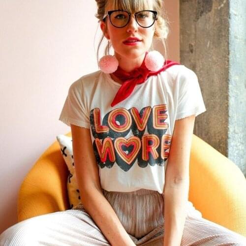 Love More Printed T shirt Women Casual Cotton Vintage Sweet 90s Graphic Tee Hipster Harakuju Style Tops Women Clothing