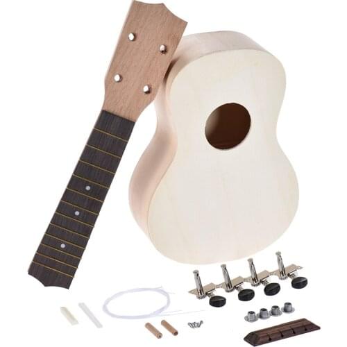 21in Soprano Ukelele Ukulele Hawaii Guitar DIY Kit Maple Wood Body &Neck Rosewood Fingerboard with Pegs String Bridge Nut