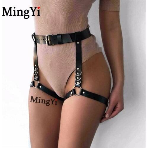 Leather Garters For Women Sexy Punk Leather Leg Ring Strap Thigh Harness Bondage Stocking Belt Waist to Leg Suspenders Lingerie