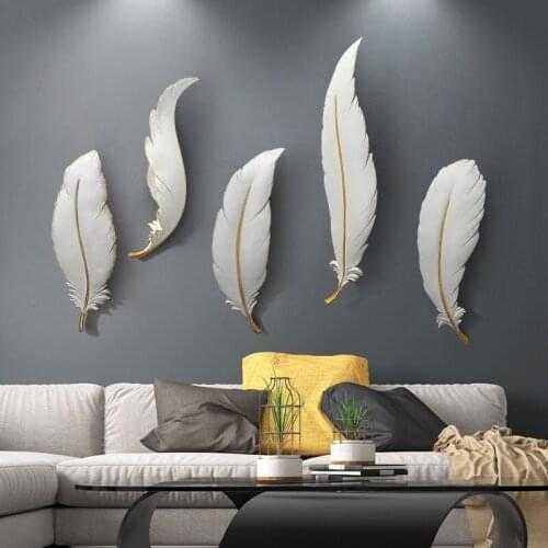 Nordic Luxury Feather Resin Ornaments Wall Sticker Livingroom TV Background Wall Hanging Decoration Porch Hotel Wall Mural Craft