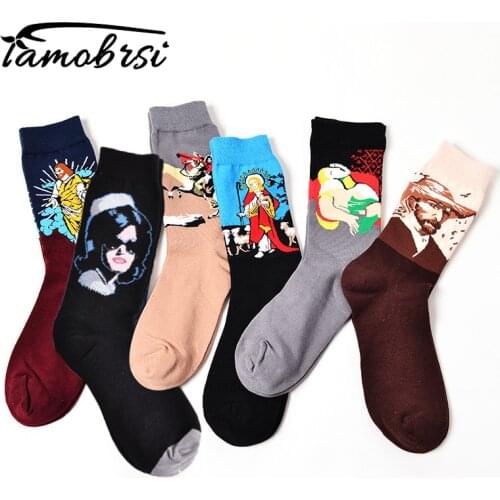 Socks Funny Retro Art Painting Character Pattern for Women Men ox Calcetines Van Gogh Socks paragraph abstract art oil painting