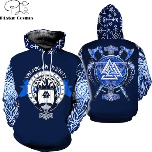 PLstar Cosmos 2019 New Fashion Men hoodies 3D All Over Printed Tattoo Viking Blue Hoodie Apparel Unisex Hoody streetwear