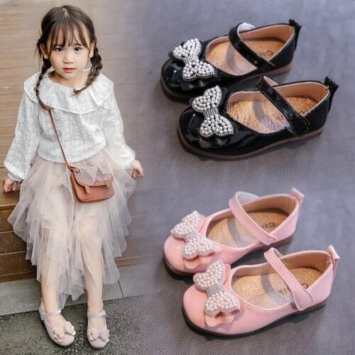 2021New Kids Shoes Little Girls Toddler Shoes Baby Childrens Princess Shoes Soft bottom Bowknot Chaussure Fille