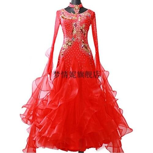 New Ballroom Standard Dance Dress,Waltz Ballroom Competition Dress,ballroom dance competition dresses red orange