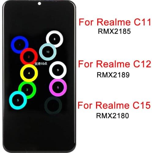 Original For Realme C11 C12 C15 Display With Frame LCD Touch Screen 6.5" For Oppo Realme C15 RMX2180 LCD Screen Panel Parts