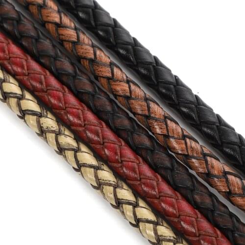 Dia 6mm 5 Colors Genuine Braided Leather Cord Round Leather Thread Rope For DIY Necklace Bracelet Jewelry Making DIY
