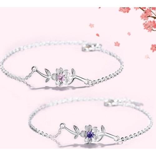 Gift For Female Girlfriend Fashion Jewelry Cherry Blossoms Net Red Adjustable Chain Bracelets Crystal Flower Opening Bangles