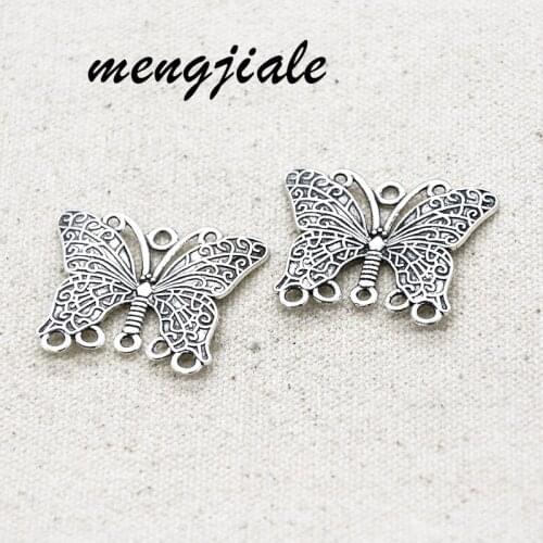 6PCS Butterfly Connector for Rosary or Bracelets Filigree Style Jewelry Making Silver Tone Butterfly Charms 29*35mm
