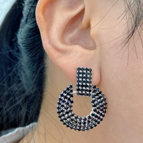 Cute Crystal Round Pendant Earrings Silver Color Black Zircon Stone Wedding Stud Earrings For Women Ear Studs Vintage Jewelry