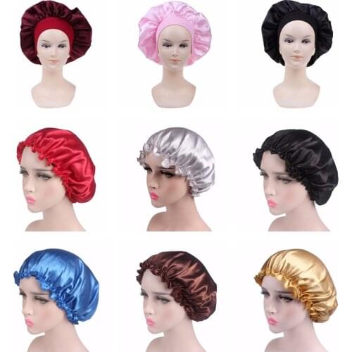 Adjust Solid Satin Bonnet Hair Styling Cap Long Hair Care Women Night Sleep Hat Silk Head Wrap Shower Cap Hair Styling Tools 1pc