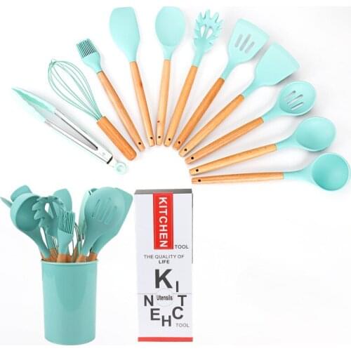 Silicone Kitchenware Cooking Utensils Set Non-stick Cookware Wooden Handle Cooking Tools Set Spatula Shovel Kitchen Accessories