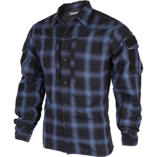 [TRN]BAC Spring Autumn Commuter Tactical Plaid Shirt Combat Clothes Tactics Accessories - S M L XL XXL (Blue) Thin Version