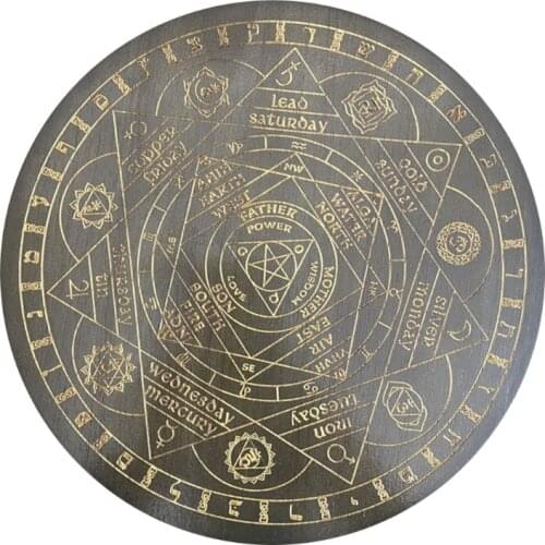 Witch Divination Pendulum Board Seven Chakra Crystal Energy Disk Oak Carved Astrolabe Altar Pendulum Prayer Ceremony Props