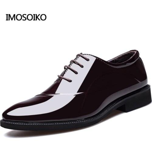 Spring and Autumn 2021 Mens Business Casual High Slip-Resistant Lace-Up Patent Leather Shoes