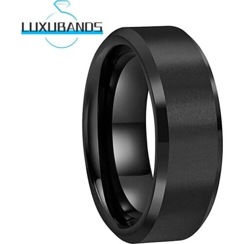 Tungsten Wedding Rings 8MM For Men Wemen Black Beveled Edges Engagement Bands Matte Finished Comfort Fit