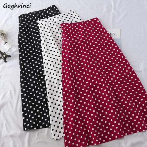 Skirts Women Dot High Waist A-line Mid-calf Korean Style Office Ladies Students Slim Fashionable Streetwear Soft Casual New Chic