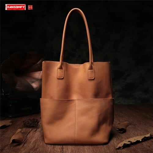 Genuine Leather Bag Womens Handbag Retro Casual Soft Leather Large Capacity Shoulder Bag Female Detachable Tote Bags Shopping