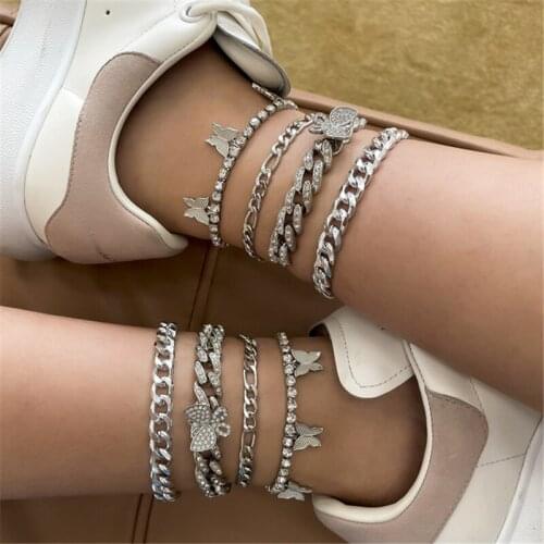 2021 womens jewelry Cuba full diamond small butterfly anklet summer ocean beach barefoot anklet fashion simple