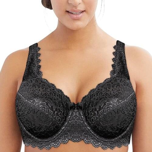Womens Full Coverage Bras Underwire Unlined Plus Size Floral Lace Bra 34 36 38 40 42 44 46 C D E F G H I