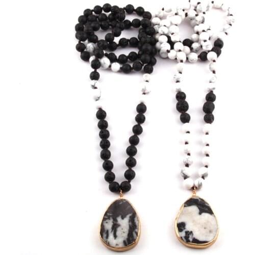 New Fashion Bohemian Tribal Jewelry Black Lava and white Stone Knotted Necklaces Drop Pendant Women Ethnic Necklace