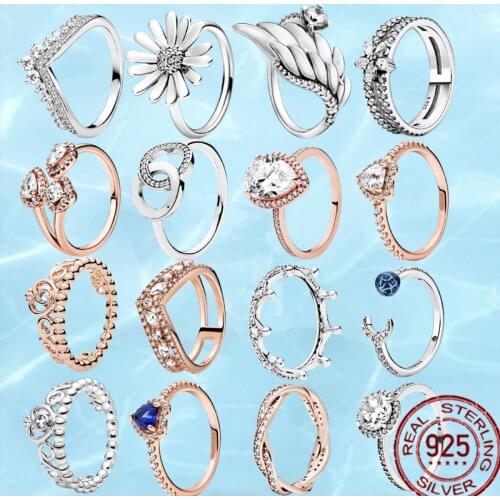 Original 925 Sterling Silver Ring Princess Wishbone Signature Circles Hearts Halo Infinity Eternal Love Rings for women Jewelry