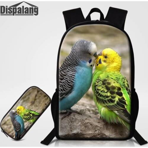 Animal Bird Parrot Printing School Bags Set Children Portable Pencil Case 2 PCS Backpack For Student Girls Boys 16 Inch Bookbags