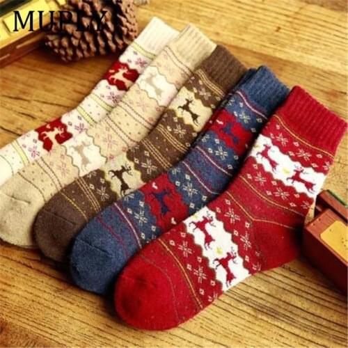 1Pair Winter Women Socks Keep Warm Christmas Gift Mid-calf Socks Snowflake Deer Comfortable Soft Sokken Calcetines Mujer