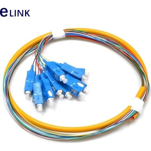 12 colored SC fiber optic pigtail SM 1.5mtr with outer jacket 9/125um 0.9mm optical fiber cable ftth fanout factory supply ELINK
