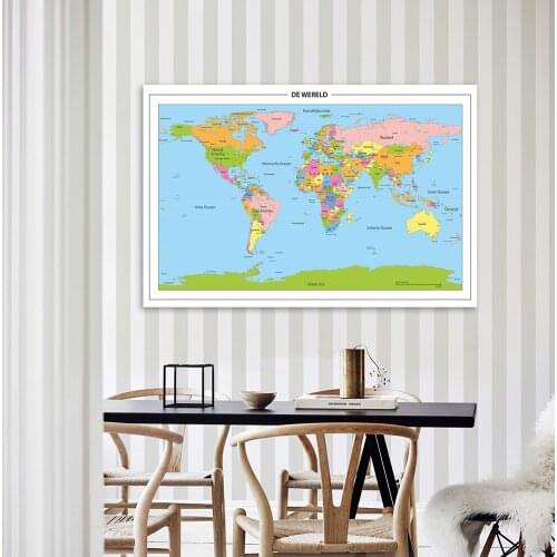 150*100cm Political Map of The World In Dutch Wall Poster Non-woven Canvas Office Living Home Decoration School Supplies