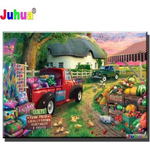 DIY 5D Diamond mosaic Autumn Harvest Landscapes Cross Stitch Kits Diamonds Embroidery flower Garden Lodge Home Decoration