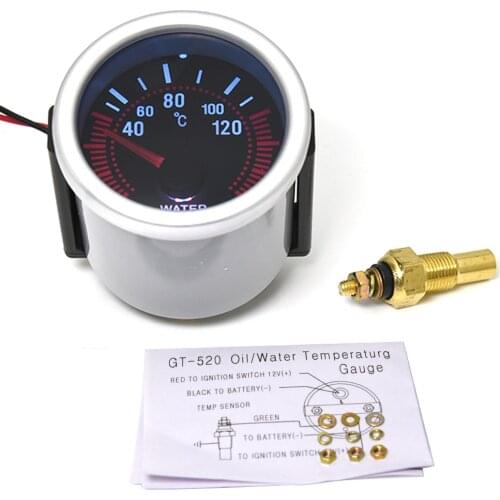 52mm Auto Pointer Water Temp Gauge 40-120 Celsius Water Temperature Meter with Sensor 1/8NPT for Gasoline Car 12V Free Shipping